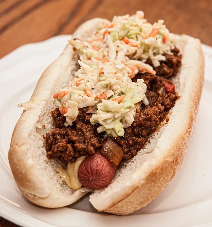 Authentic West Virginia Slaw Dog hot dog