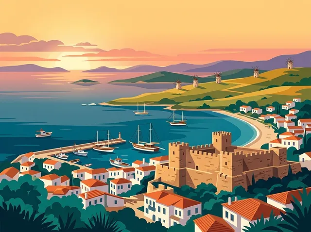 Çeşme Kumrusu – Çeşme cityscape illustration